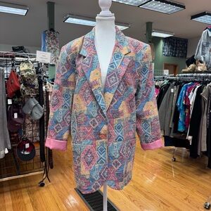 Vintage CAC Geometric Aztec Print Textured Boxy Pastel 80’s-90’s Women's Blazer
